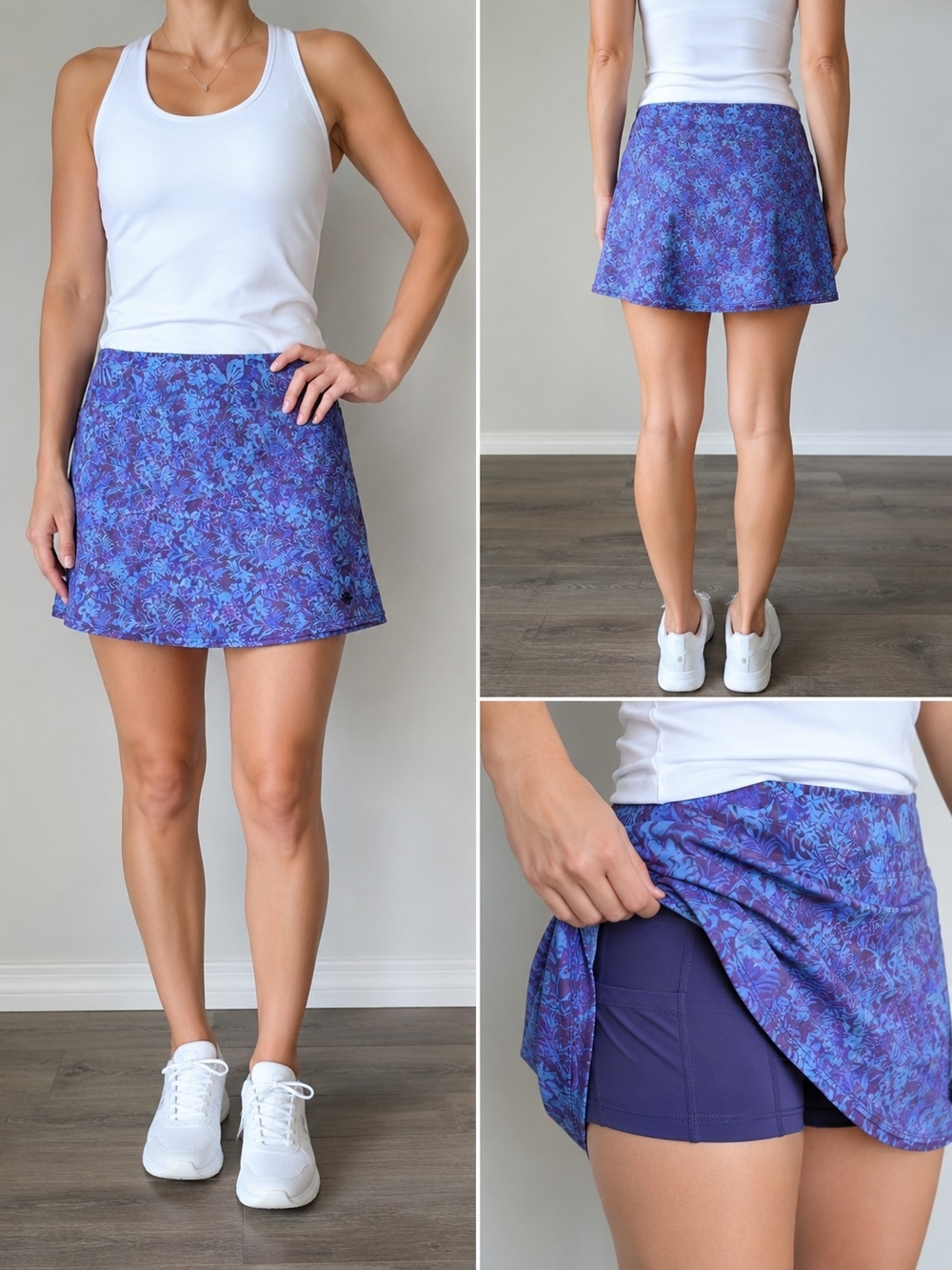 Coolibar UPF 50+ Floral Skort Skirt Women's Medium Purple Blue Sun Protection Go